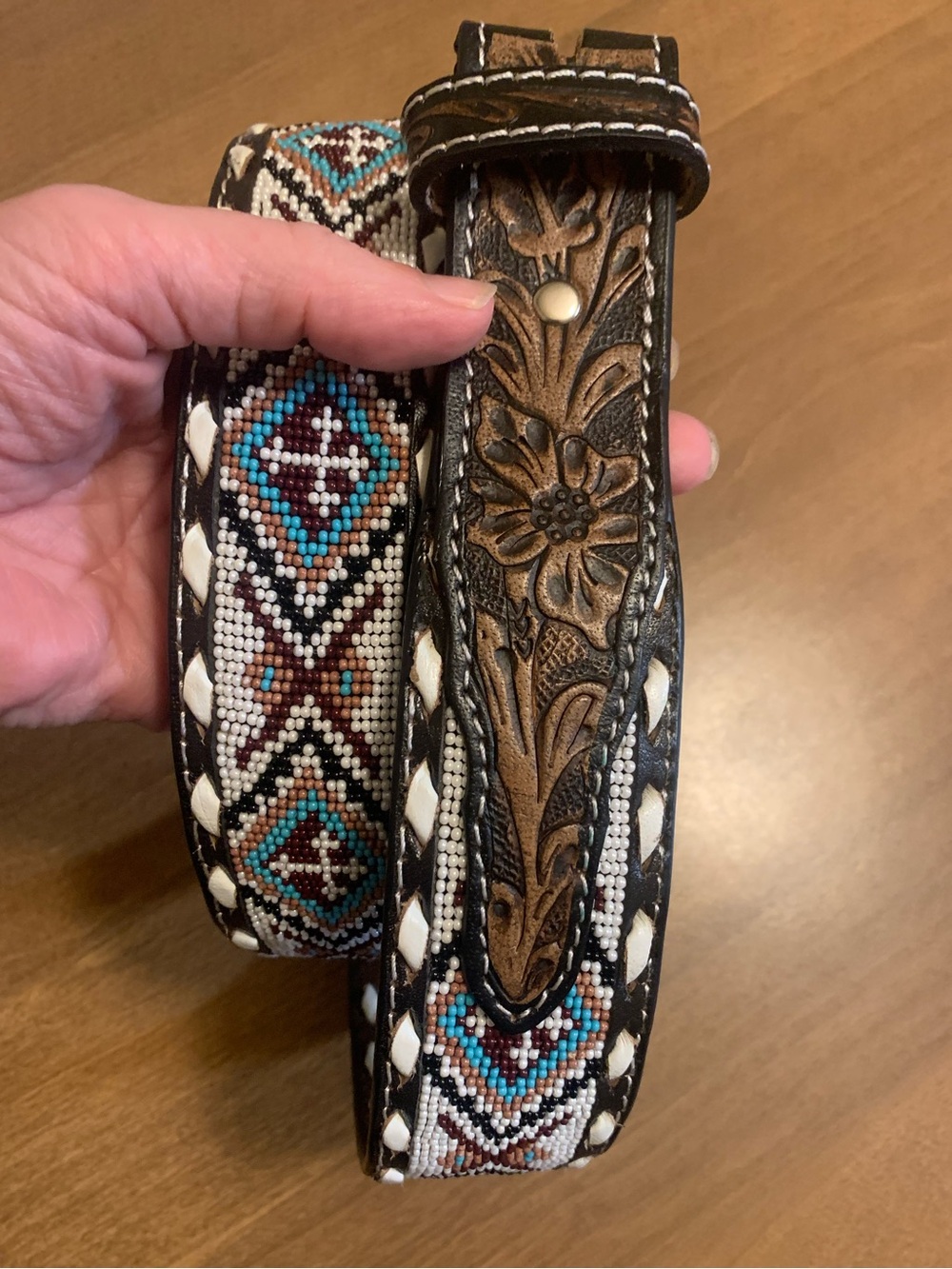 Nocona New Western Cross Beading Leather Belt w/o Buckle